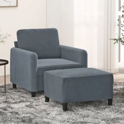 The Living Store Fotelj s stolčkom za noge temno siv 60 cm žamet - Kavč S Stolčkom Za Noge
