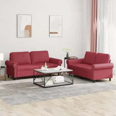 The Living Store Sedežna garnitura 2-delna z blazinami vinsko rdeče umetno usnje - Sedežna Garnitura