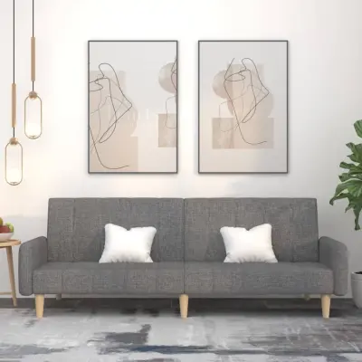The Living Store Kavč dvosed z ležiščem svetlo sivo blago - Raztegljiv Kavč