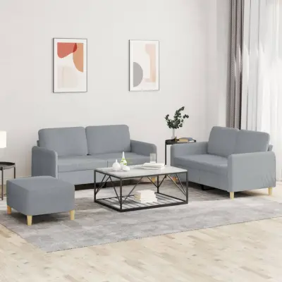 The Living Store Sedežna garnitura 3-delna z blazinami svetlo sivo blago - Sedežna Garnitura