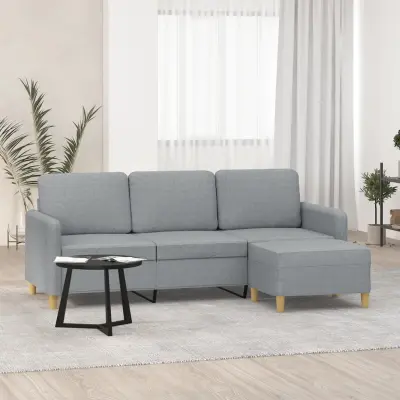 The Living Store Kavč trosed s stolčkom za noge svetlo siv 180 cm blago - Trosed S Stolčkom Za Noge