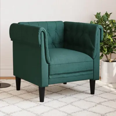 The Living Store Fotelj chesterfield temno zelena tkanina - Chesterfield Fotelj