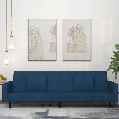 The Living Store Kavč dvosed z ležiščem in dvema blazinama moder žamet - Raztegljiv Kavč