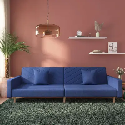 The Living Store Kavč dvosed z ležiščem in dvema blazinama modro blago - Raztegljiv Kavč
