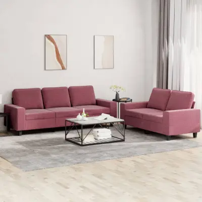 The Living Store Sedežna garnitura 2-delna vinsko rdeče blago - Sedežna Garnitura
