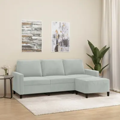 The Living Store Trosed s stolčkom za noge svetlo siv 180 cm žamet - Trosed S Stolčkom Za Noge