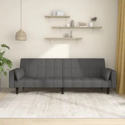 The Living Store Kavč dvosed z ležiščem in dvema blazinama temno sivo blago - Raztegljiv Kavč