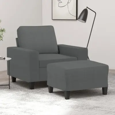 The Living Store Fotelj s stolčkom za noge temno siv 60 cm blago - Kavč S Stolčkom Za Noge