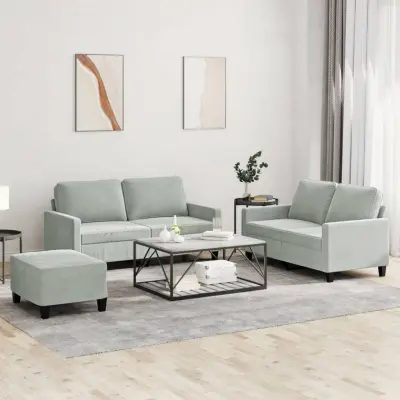 The Living Store Sedežna garnitura 3-delna z blazinami svetlo siv žamet - Sedežna Garnitura