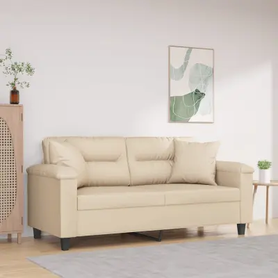 The Living Store Kavč dvosed z blazinami krem 140 cm tkanina iz mikrovlaken - Dvosed