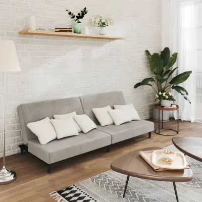 The Living Store Kavč dvosed z ležiščem svetlo siv žamet - Raztegljiv Kavč