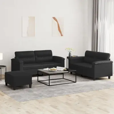 The Living Store Sedežna garnitura 3-delna z blazinami črno umetno usnje - Sedežna Garnitura