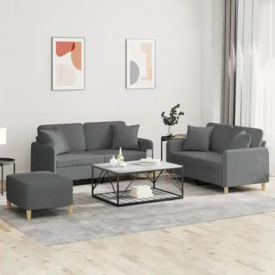 The Living Store Sedežna garnitura 3-delna z vzglavniki temno sivo blago - Sedežna Garnitura