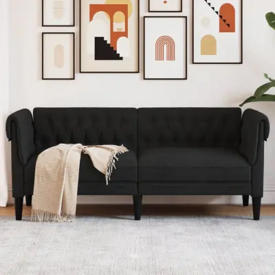 The Living Store Kavč dvosed Chesterfield črna tkanina - Kavč Chesterfield