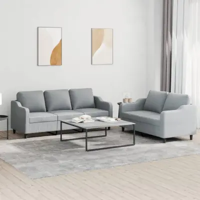 The Living Store Sedežna garnitura 2-delna z blazinami svetlo sivo blago - Sedežna Garnitura