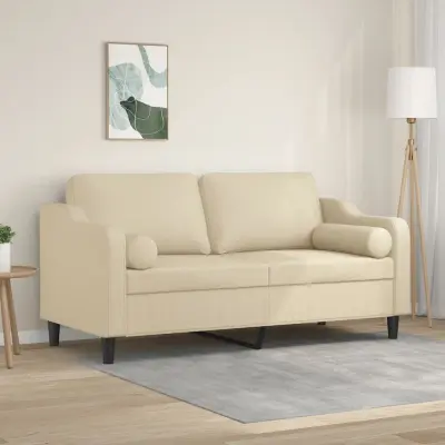 The Living Store Kavč dvosed z blazinami krem 140 cm blago - Kavč Dvosed