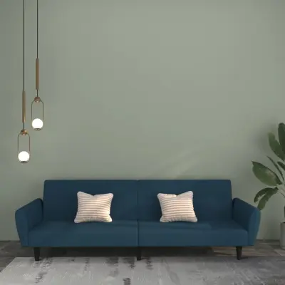 The Living Store Kavč dvosed z ležiščem moder žamet - Raztegljiv Kavč