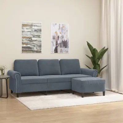 The Living Store Trosed s stolčkom za noge temno siv 180 cm žamet - Trosed S Stolčkom Za Noge