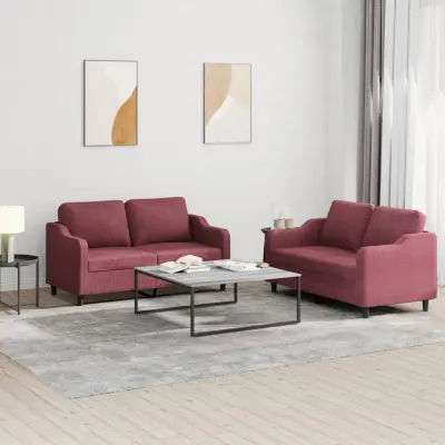 The Living Store Sedežna garnitura 2-delna z blazinami vinsko rdeče blago - Sedežna Garnitura