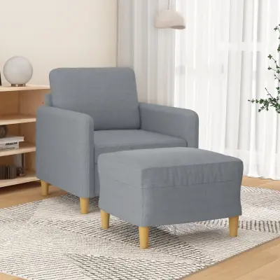 The Living Store Fotelj s stolčkom za noge svetlo siv 60 cm blago - Kavč S Stolčkom Za Noge