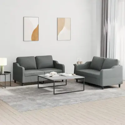 The Living Store Sedežna garnitura z blazinami 2-delna temno sivo blago - Sedežna Garnitura