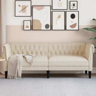 The Living Store Kavč trosed chesterfield laneno platno - Kavč Chesterfield