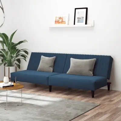 The Living Store Kavč dvosed z ležiščem moder žamet - Raztegljiv Kavč