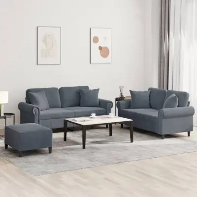 The Living Store Sedežna garnitura 3-delna z vzglavniki temno siv žamet - Sedežna Garnitura