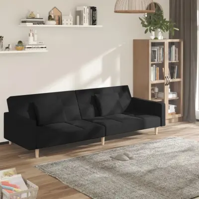The Living Store Kavč dvosed z ležiščem in dvema blazinama črno blago - Raztegljiv Kavč