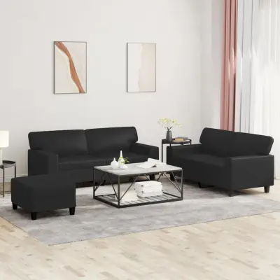 The Living Store Sedežna garnitura 3-delna črno umetno usnje - Sedežna Garnitura