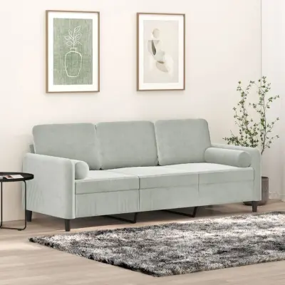 The Living Store Kavč trosed z okrasnimi blazinami svetlo siv 180 cm žamet - Trosed