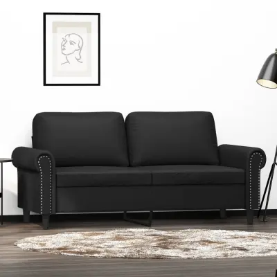 The Living Store Dvosed črna 140 cm umetno usnje - Kavč Dvosed