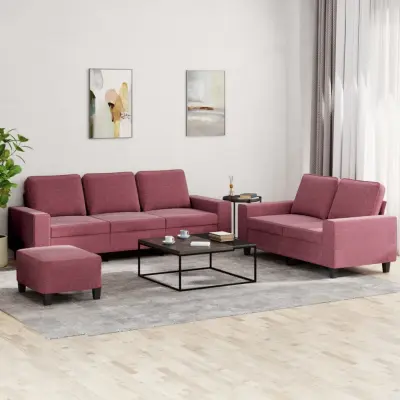 The Living Store Sedežna garnitura 3-delna vinsko rdeče blago - Sedežna Garnitura
