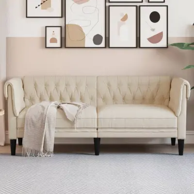 The Living Store Kavč dvosed chesterfield laneno platno - Kavč Chesterfield
