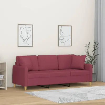The Living Store Kavč trosed z okrasnimi blazinami vinsko rdeč 180 cm blago - Trosed