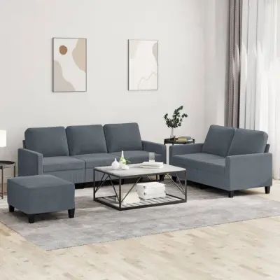The Living Store Sedežna garnitura 3-delna z blazinami temno siv žamet - Sedežna Garnitura