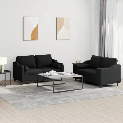 The Living Store Sedežna garnitura z vzglavniki 2-delna črno blago - Sedežna Garnitura