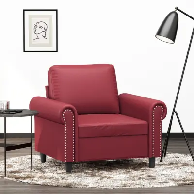 The Living Store Fotelj vinsko rdeč 60 cm umetno usnje - Enosed