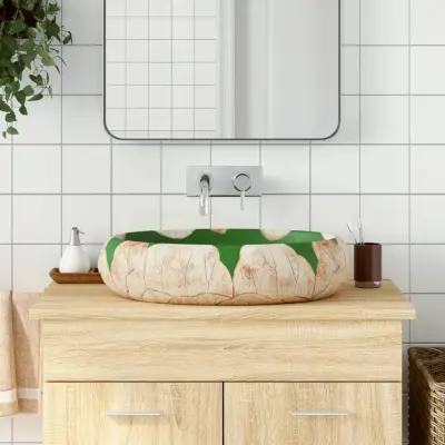 The Living Store Nadpultni umivalnik zelen in rjav ovalen 59x40x15 cm keramika - Nadpultni Umivalnik