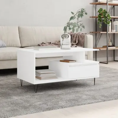 The Living Store Klubska mizica bela 90x49x45 inženirski les - Klubska Mizica