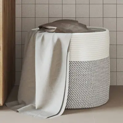 The Living Store Košara za shranjevanje siva in bela Ø40x35 cm bombaž - Košara Za Shranjevanje