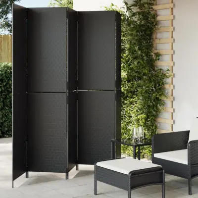 The Living Store Pregrada za sobo 5 plošč črn poli ratan - Pregrada Za Sobo
