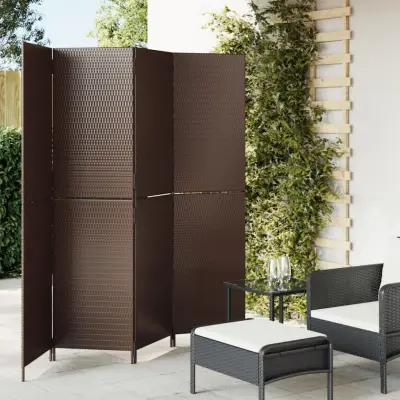 The Living Store Pregrada za sobo 4 plošče rjav poli ratan - Pregrada Za Sobo