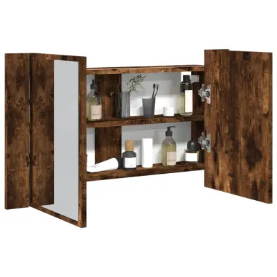 The Living Store LED kopalniška omarica z ogledalom dim. hrast 80x12x45 akril - LED Omarica Z Ogledalom