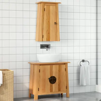 The Living Store Kopalniška garnitura 2-delna trdna borovina - Komplet Kopalniškega Pohištva