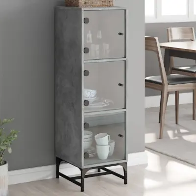The Living Store Visoka omara s steklenimi vrati betonsko siva 35x37x120 cm - Visoka Omara