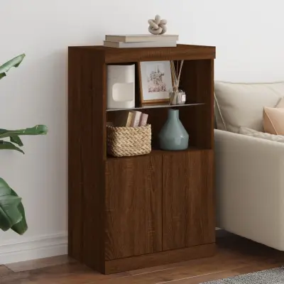 The Living Store Komoda z LED lučkami dimljen rjav hrast 60,5x37x100 cm - Komoda