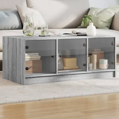 The Living Store Klubska mizica s steklenimi vrati siva sonoma 102x50x42 cm - Klubska Mizica