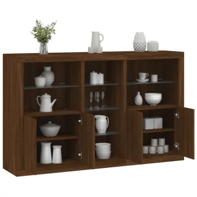 The Living Store Komoda z LED lučkami dimljen rjav hrast 162x37x100 cm - Komoda