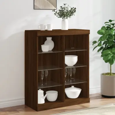 The Living Store Komoda z LED lučkami dimljen rjav hrast 81x37x100 cm - Komoda